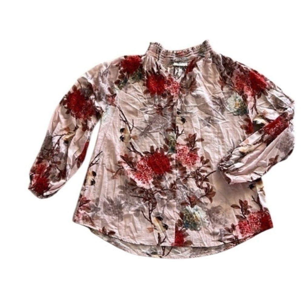 Bucketlist size medium pink bird print oversized blouse